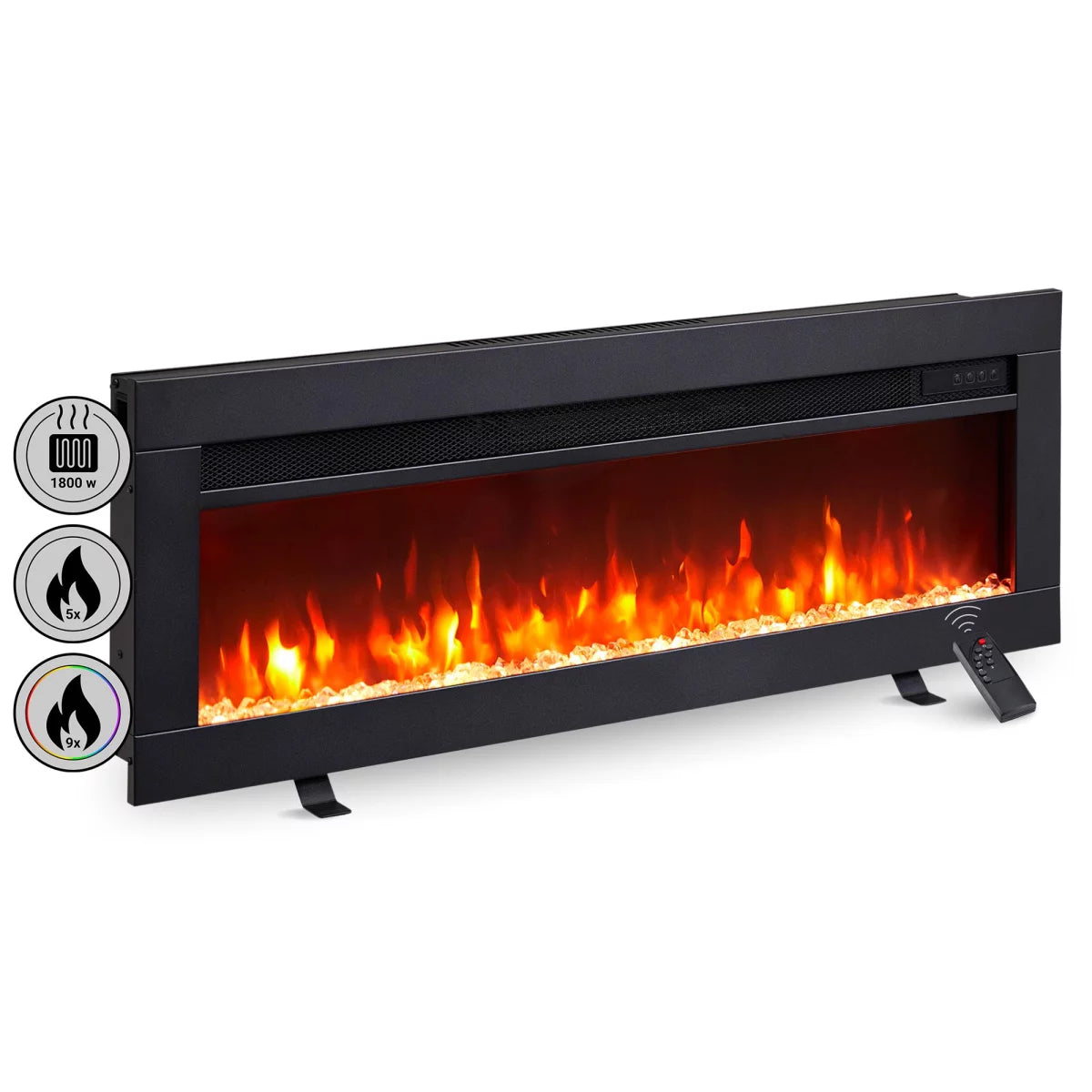 Camino Elettrico BALDERIA Agnes 36 Pollici | Da Incasso e a Parete, Effetto Fiamma 3D, Nero