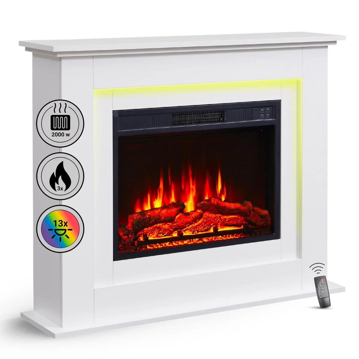 Camino Elettrico Indipendente BALDERIA Finn-DESIGN Bianco | Effetto Fiamma 3D e Riscaldamento Smart