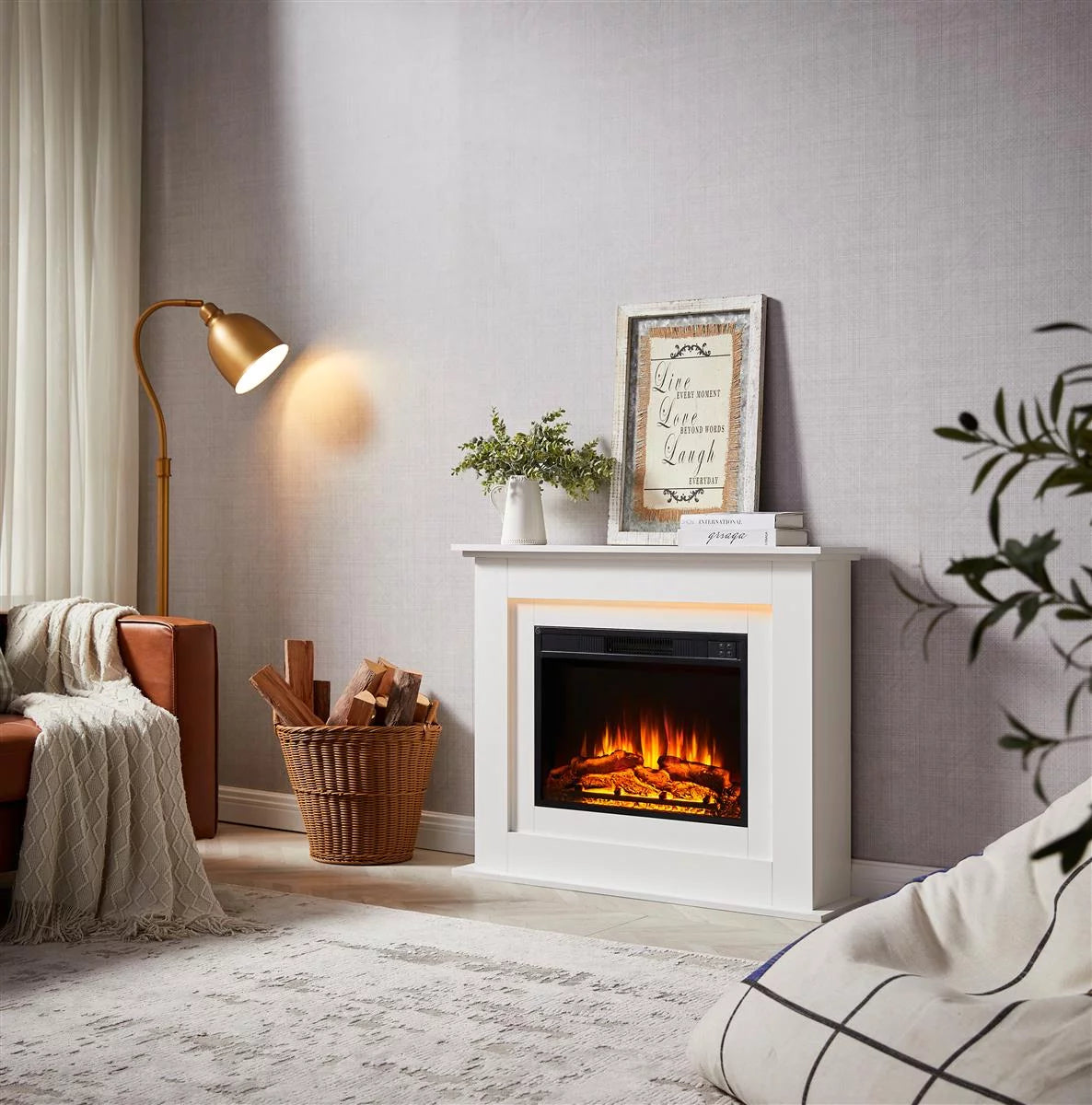 Camino Elettrico Indipendente BALDERIA Finn-DESIGN Bianco | Effetto Fiamma 3D e Riscaldamento Smart