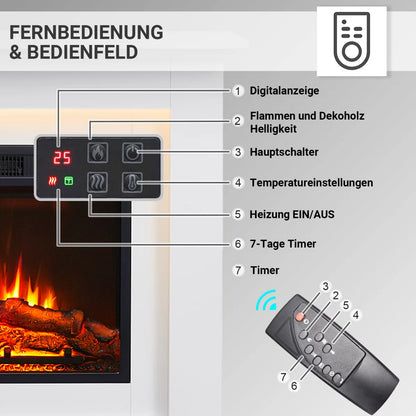 Camino Elettrico Indipendente BALDERIA Finn-DESIGN Bianco | Effetto Fiamma 3D e Riscaldamento Smart