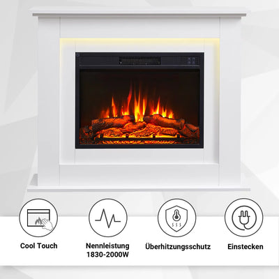 Camino Elettrico Indipendente BALDERIA Finn-DESIGN Bianco | Effetto Fiamma 3D e Riscaldamento Smart