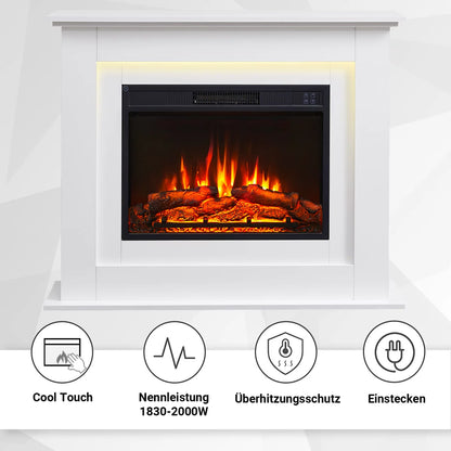 Camino Elettrico Indipendente BALDERIA Finn-DESIGN Bianco | Effetto Fiamma 3D e Riscaldamento Smart