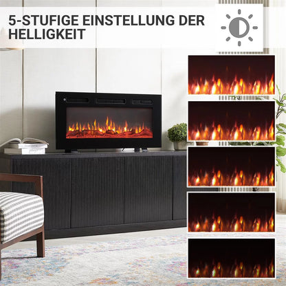 Camino Elettrico BALDERIA Leif 36 Pollici Nero | 3-in-1: Da Incasso, a Parete e Autoportante