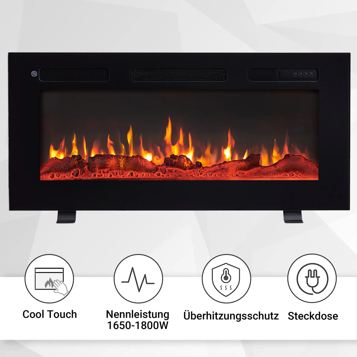 Camino Elettrico BALDERIA Leif 36 Pollici Nero | 3-in-1: Da Incasso, a Parete e Autoportante