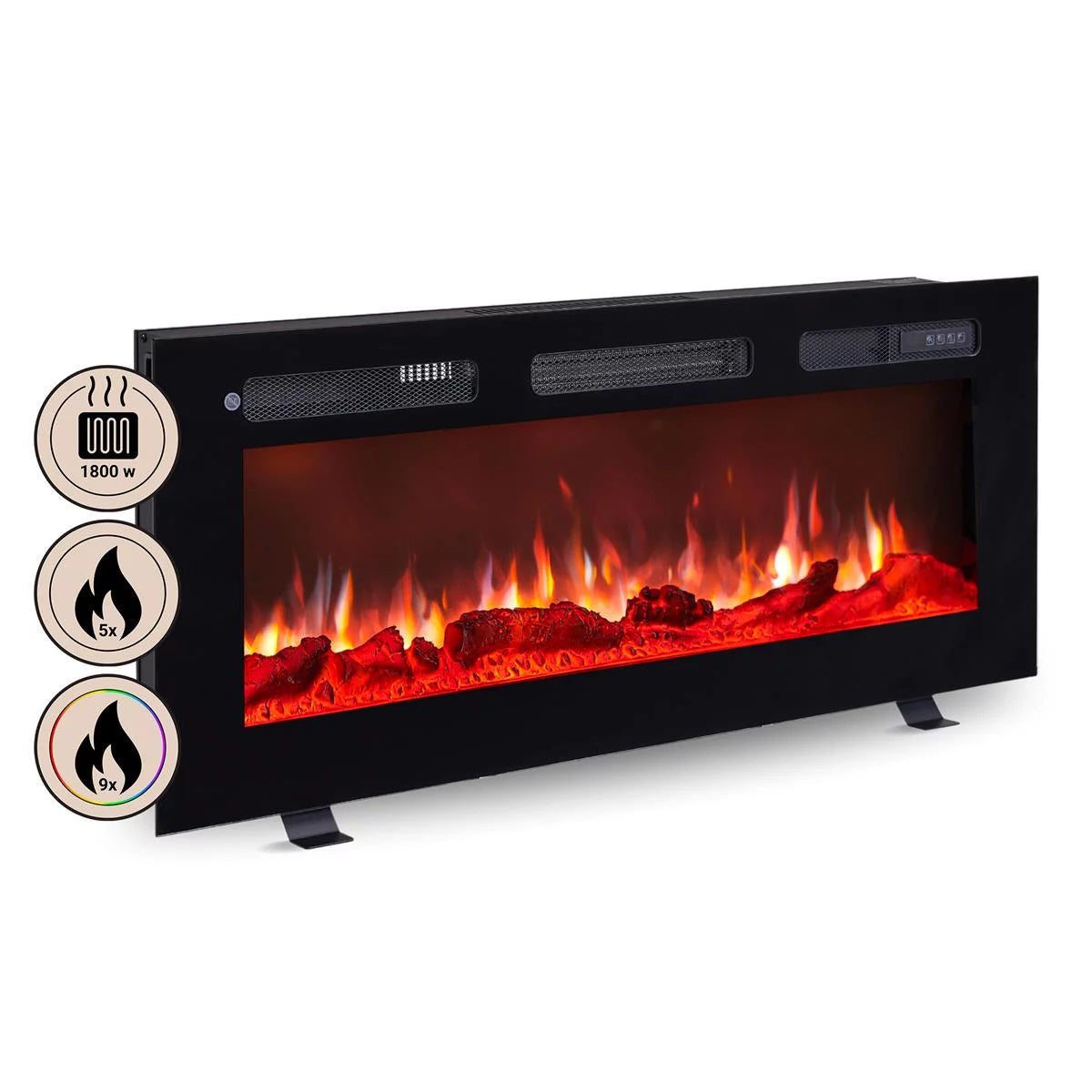 Camino Elettrico BALDERIA Leif 40 Pollici Nero | 3-in-1: Da Incasso, a Parete e Autoportante