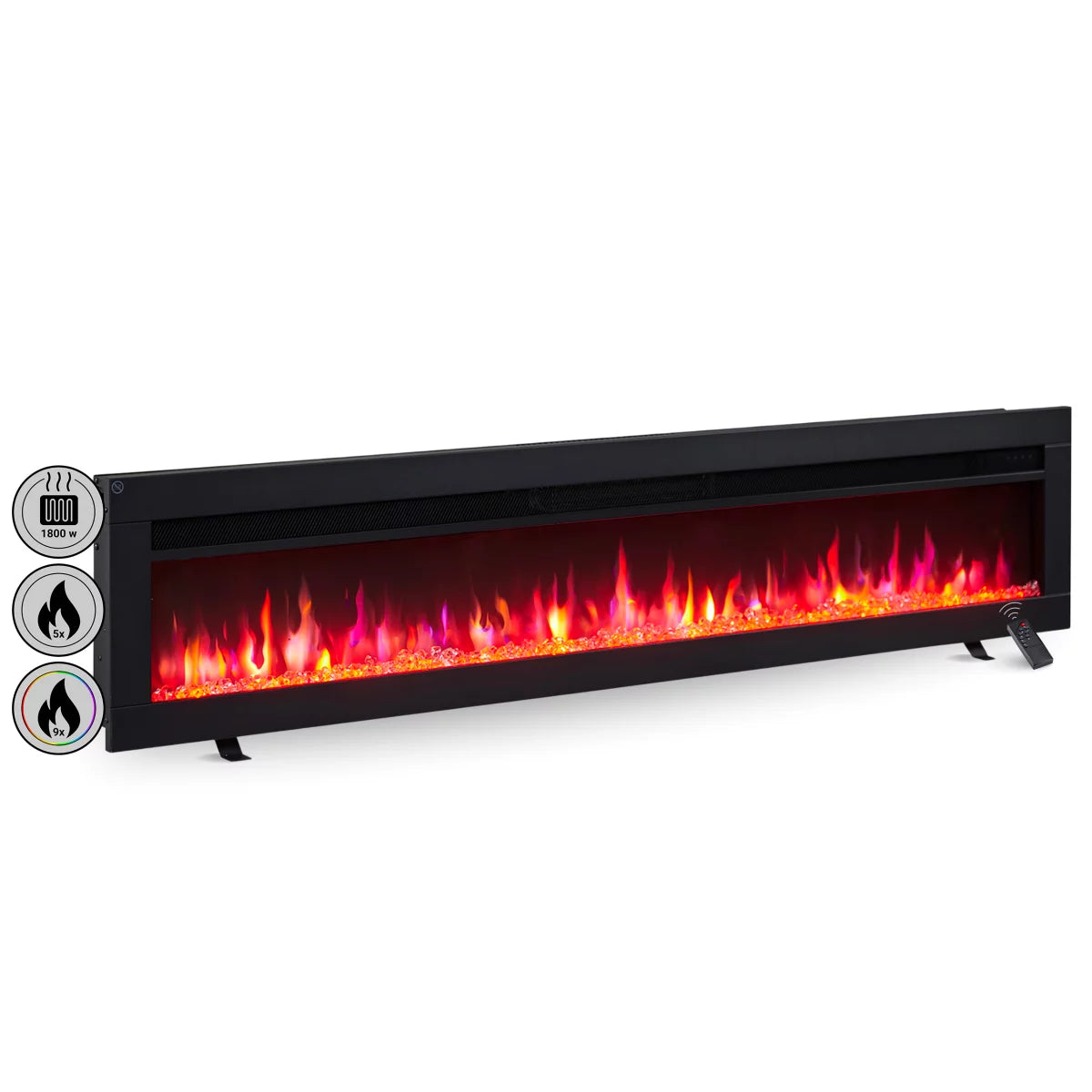 Camino Elettrico BALDERIA Agnes 60 Pollici | Da Incasso e a Parete, Effetto Fiamma 3D, Nero