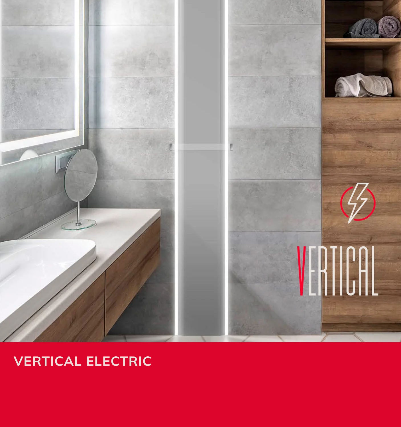 Termoarredo elettrico HEKOS Vertical installato in un bagno contemporaneo