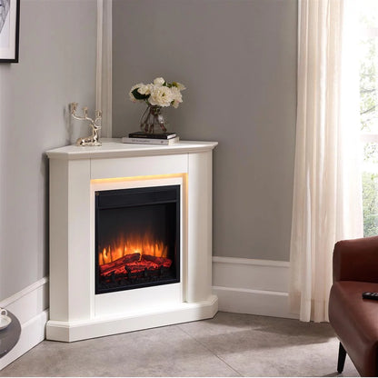 Caminetto Elettrico BALDERIA Candela Bianco | Stufa Angolare 2000W con Effetto Fiamma