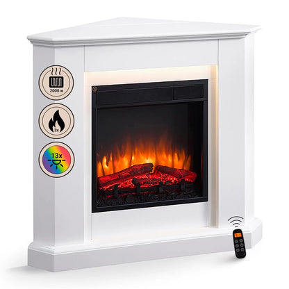 Caminetto Elettrico BALDERIA Candela Bianco | Stufa Angolare 2000W con Effetto Fiamma