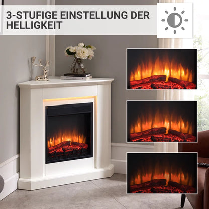 Caminetto Elettrico BALDERIA Candela Bianco | Stufa Angolare 2000W con Effetto Fiamma