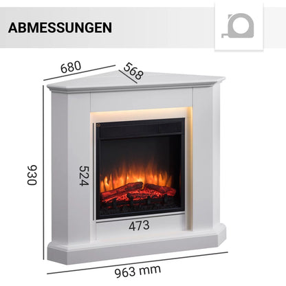 Caminetto Elettrico BALDERIA Candela Bianco | Stufa Angolare 2000W con Effetto Fiamma