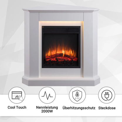 Caminetto Elettrico BALDERIA Candela Bianco | Stufa Angolare 2000W con Effetto Fiamma