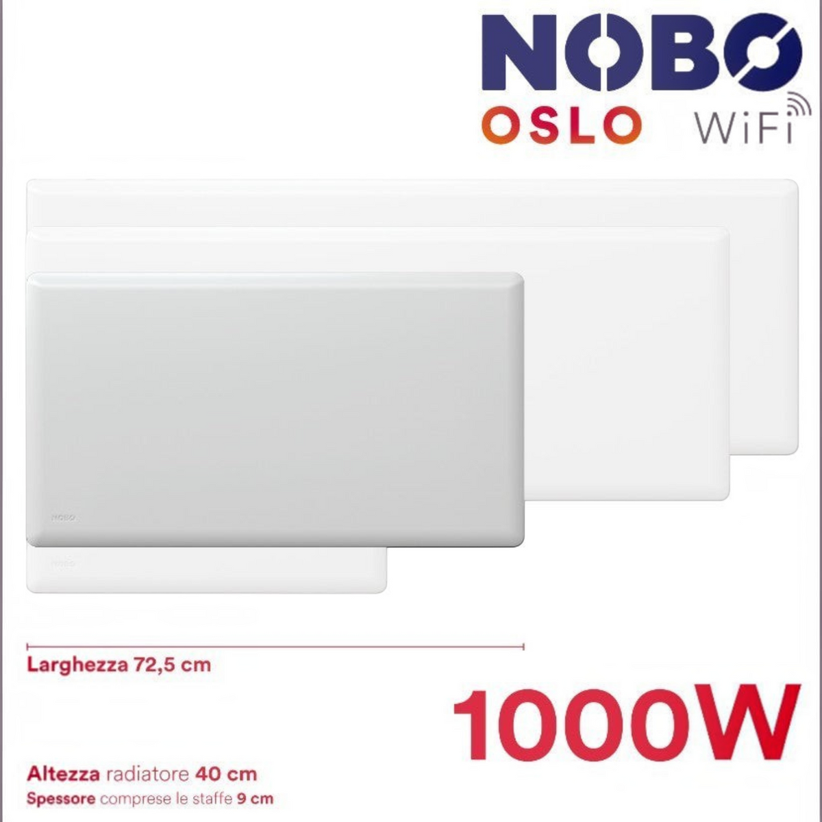 Radiatore elettrico norvegese Klimago™ NOBO OSLO WiFi da 1000W, design sottile bianco per riscaldamento a convezione