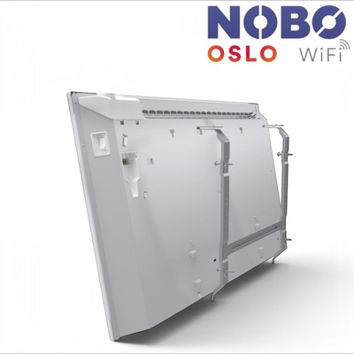 Retro del radiatore elettrico Klimago™ NOBO OSLO WiFi con staffe di montaggio a parete e design sottile bianco