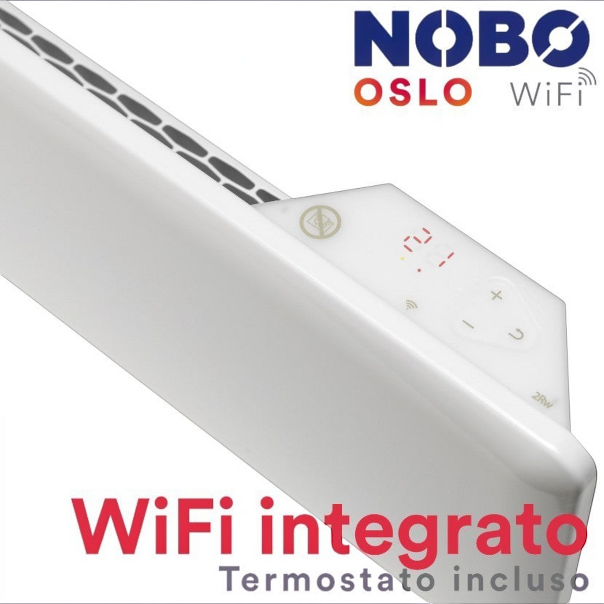 Radiatore elettrico Klimago™ NOBO OSLO WiFi bianco con termostato digitale integrato e controllo remoto via app