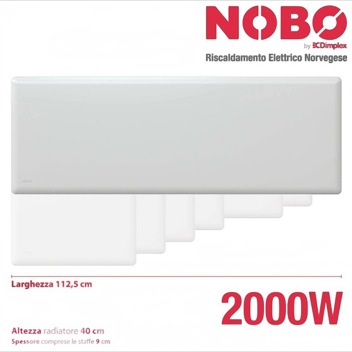 Radiatore elettrico norvegese Klimago™ NOBO TOP 2000W bianco a convezione naturale con termostato digitale incluso