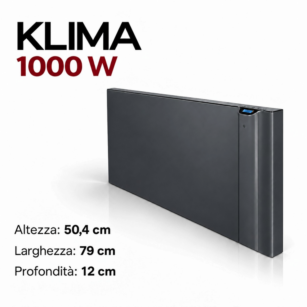 Radiatore elettrico da parete Klimago™ Radialight KLIMA 1000W in finitura antracite con display digitale