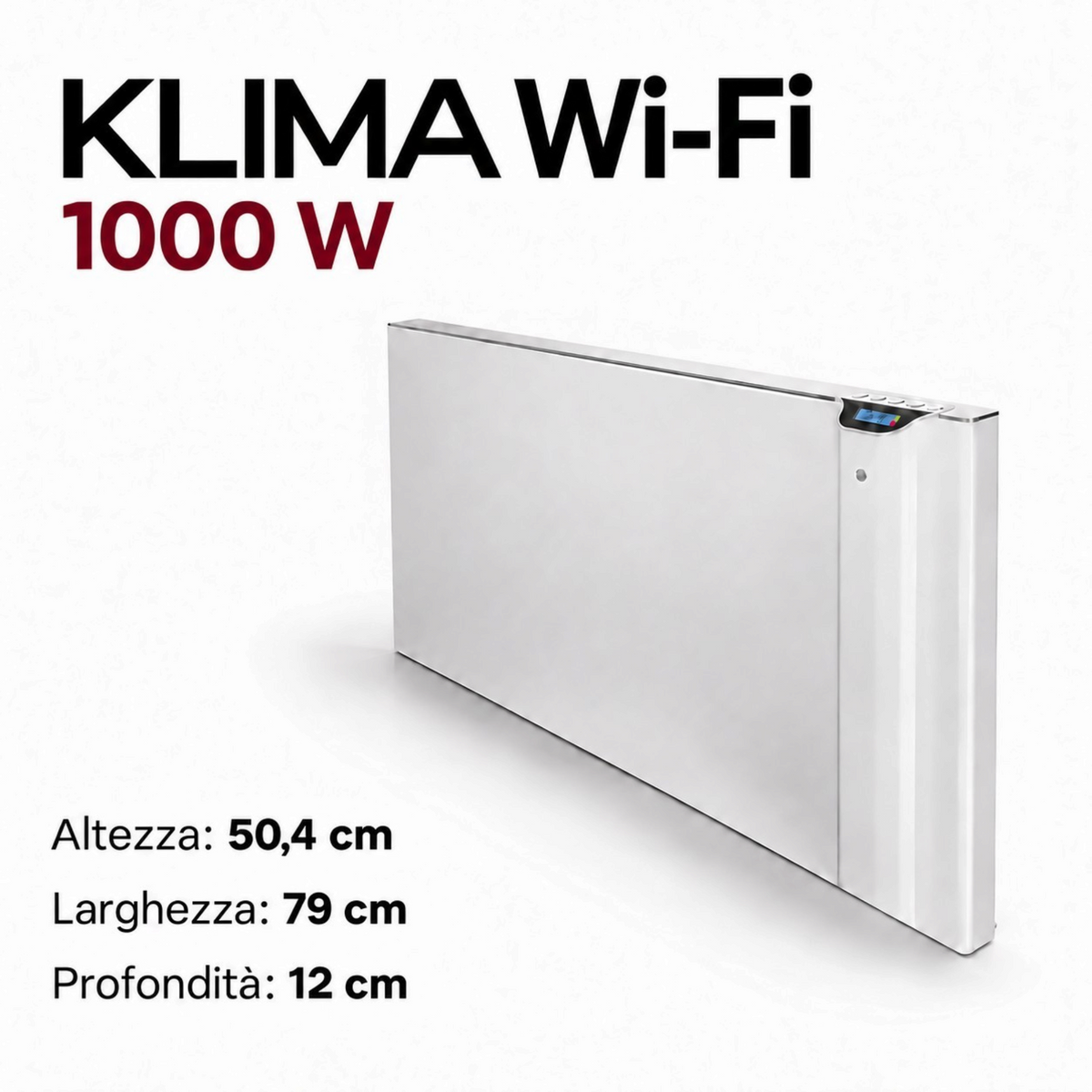Radiatore elettrico bianco Klimago™ Radialight KLIMA Wi-Fi 1000 W con display digitale e design sottile da parete