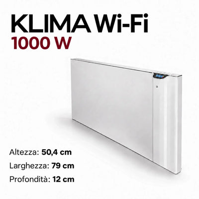 Radiatore elettrico bianco Klimago™ Radialight KLIMA Wi-Fi 1000 W con display digitale e design sottile da parete