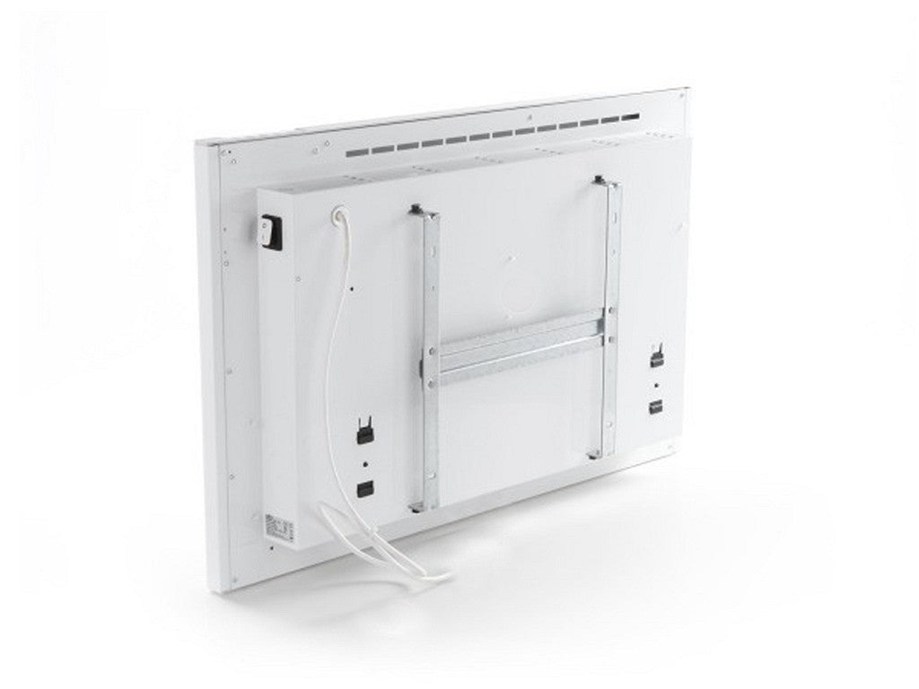 Vista posteriore del radiatore elettrico Radialight KLIMA Wi-Fi bianco con staffa di montaggio Klimago
