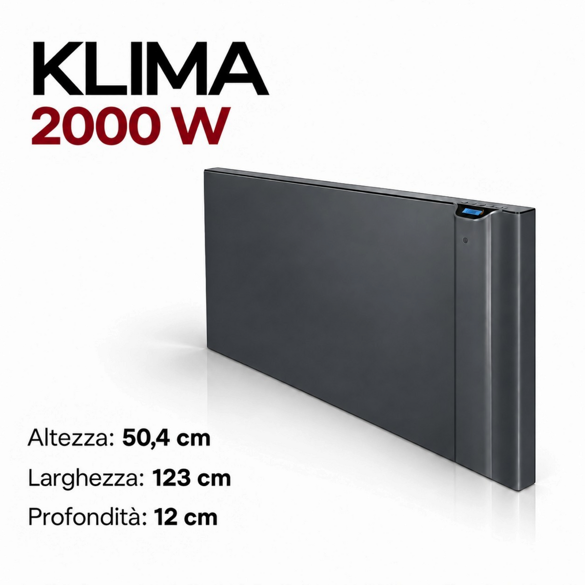 Radiatore elettrico Radialight KLIMA Dual-Therm 2000W in finitura scura, design moderno da parete da Klimago