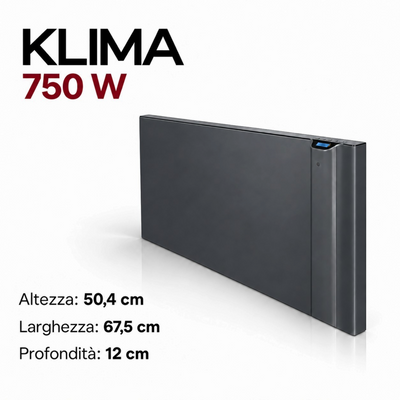 Radiatore elettrico da parete Klimago™ Radialight KLIMA Dual-Therm 750W in finitura scura con display digitale