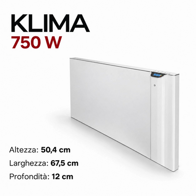 Radiatore elettrico da parete Radialight KLIMA Dual-Therm 750W bianco, design sottile con display digitale Klimago