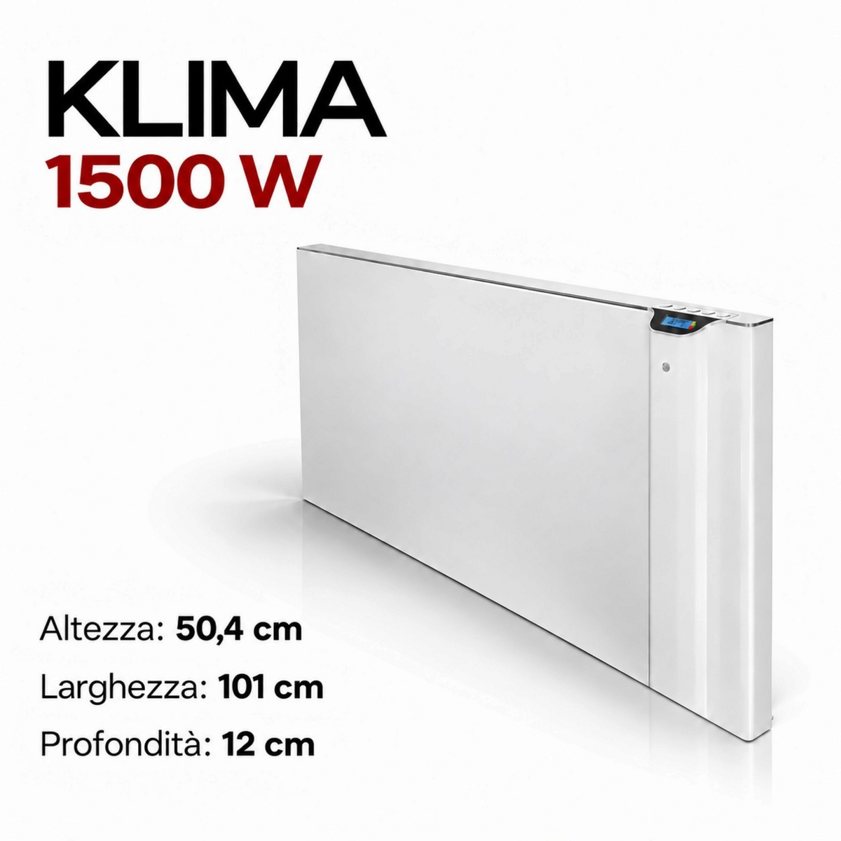 Radiatore elettrico da parete Klimago™ Radialight KLIMA 1500W bianco con tecnologia Dual-Therm e display digitale