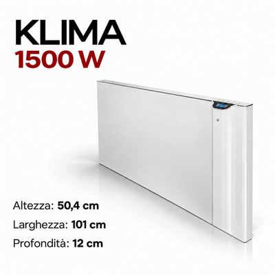 Radiatore elettrico da parete Klimago™ Radialight KLIMA 1500W bianco con tecnologia Dual-Therm e display digitale