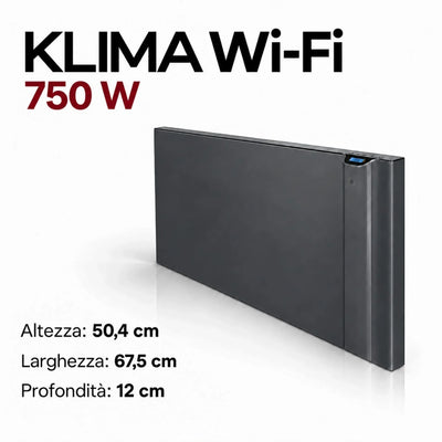 Radiatore elettrico Klimago™ Radialight KLIMA Wi-Fi 750W bianco con display digitale e design sottile da parete