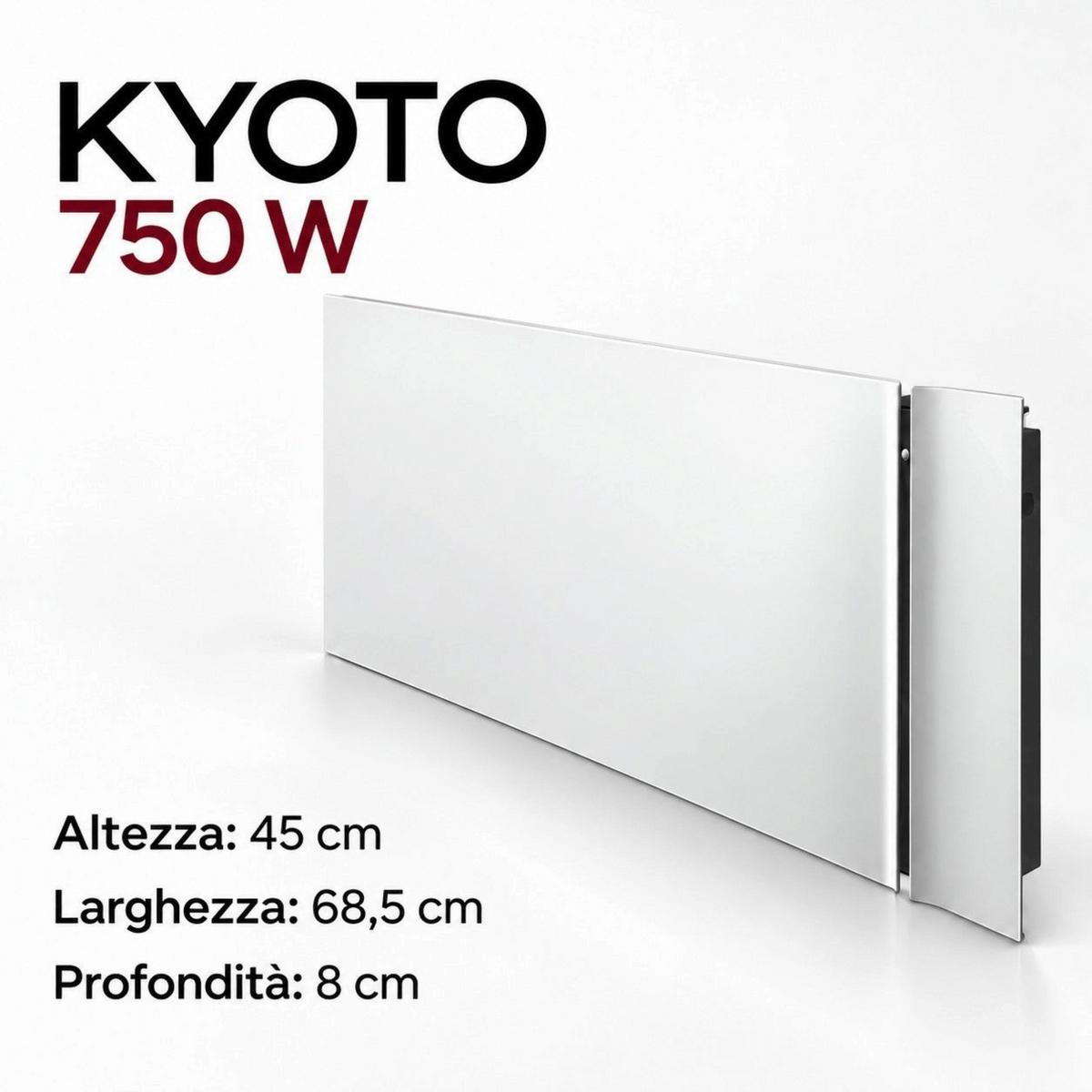 Radiatore elettrico da parete Klimago™ Radialight KYOTO 750W ultra piatto in bianco ghiaccio con tecnologia Dual-Therm
