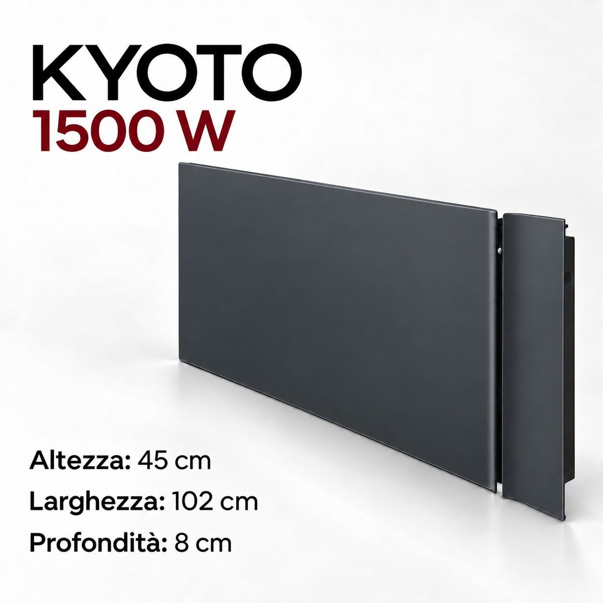 Radiatore elettrico da parete Klimago™ Radialight KYOTO 1500W in grigio antracite con design ultra piatto