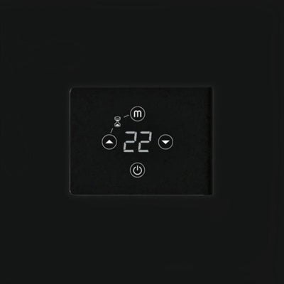 Display touch del radiatore elettrico verticale Radialight MIKADO disponibile su Klimago™ con controllo temperatura