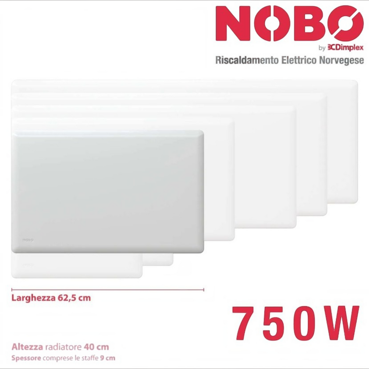 Radiatore elettrico norvegese Klimago™ NOBO TOP bianco da 750W con design sottile per riscaldamento a convezione