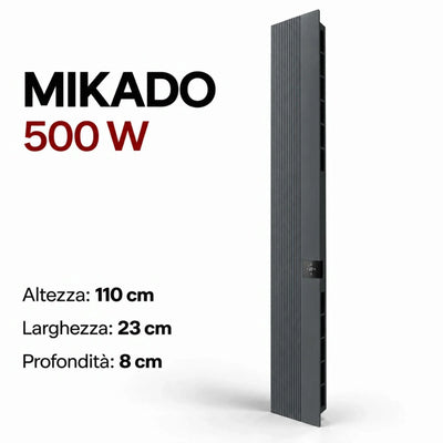 Radiatore elettrico verticale Radialight MIKADO 500W in antracite con design sottile e controllo touch da Klimago™