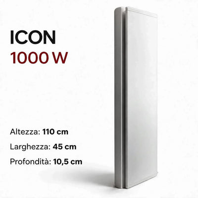 Radiatore elettrico verticale Klimago Radialight ICON 1000W bianco con design sottile per riscaldamento a parete