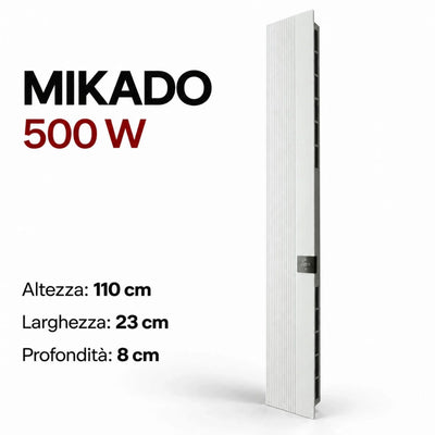 Radiatore elettrico verticale Radialight MIKADO 500W bianco con controllo touch, disponibile su Klimago™