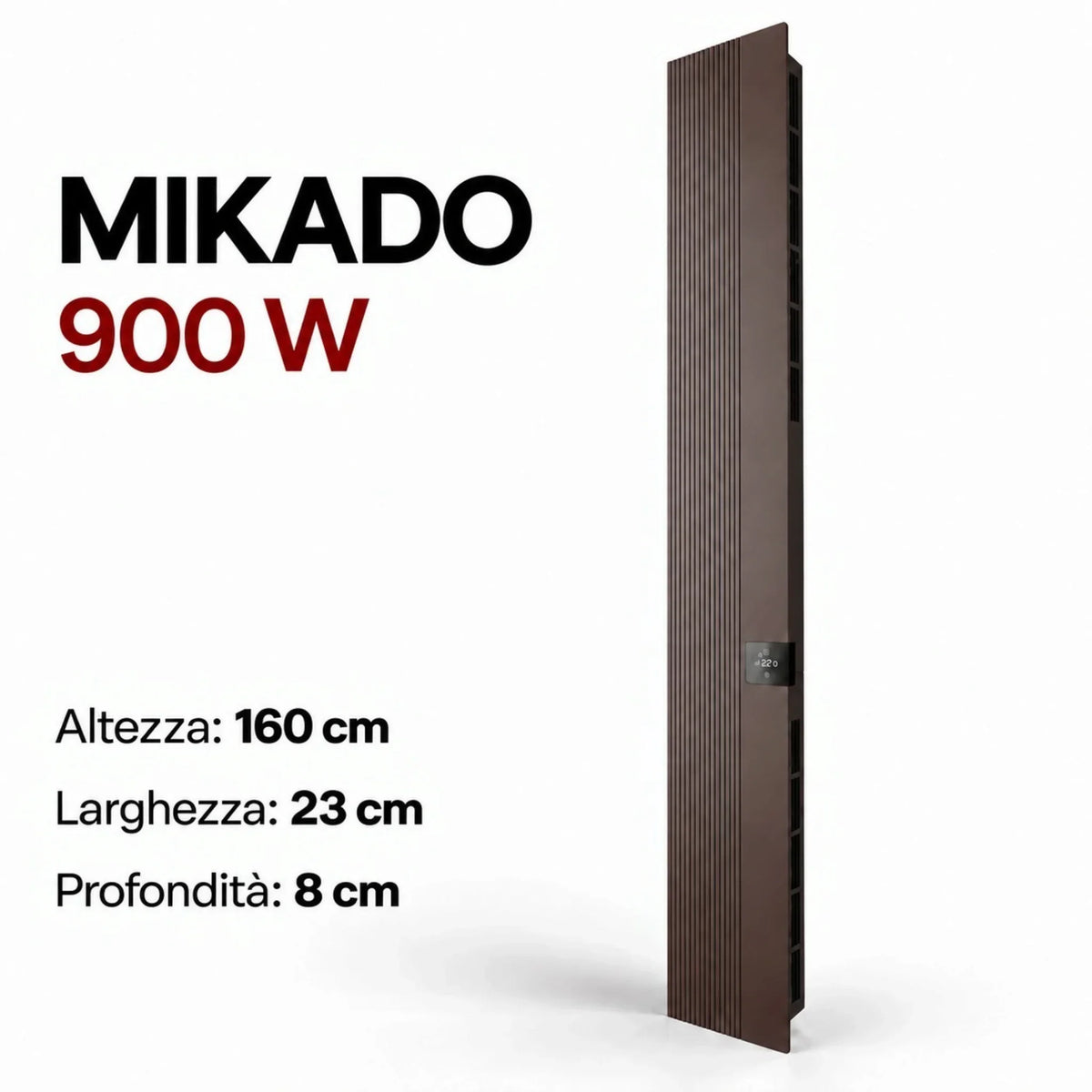 Radiatore elettrico verticale Klimago™ Radialight MIKADO 900W color bronzo con design sottile e controllo touch