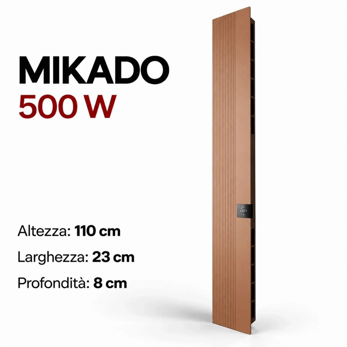 Radiatore elettrico verticale Klimago™ Radialight MIKADO color bronzo, design sottile con controllo touch integrato.