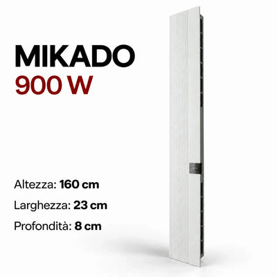 Radiatore elettrico verticale Klimago™ Radialight MIKADO 900W bianco dal design sottile con controllo touch
