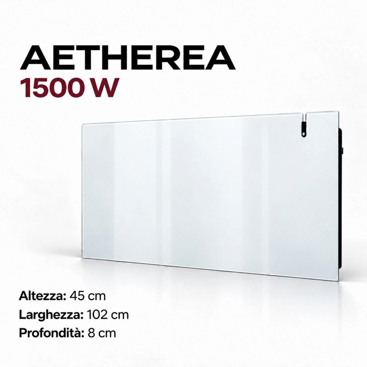 Radiatore elettrico in vetro Klimago™ AETHEREA 1500W bianco ghiaccio con design moderno per riscaldamento a parete