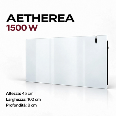 Radiatore elettrico in vetro Klimago™ AETHEREA 1500W bianco ghiaccio con design moderno per riscaldamento a parete