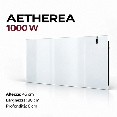 Radiatore elettrico in vetro Klimago™ AETHEREA 1000W bianco ghiaccio con design sottile per riscaldamento a parete