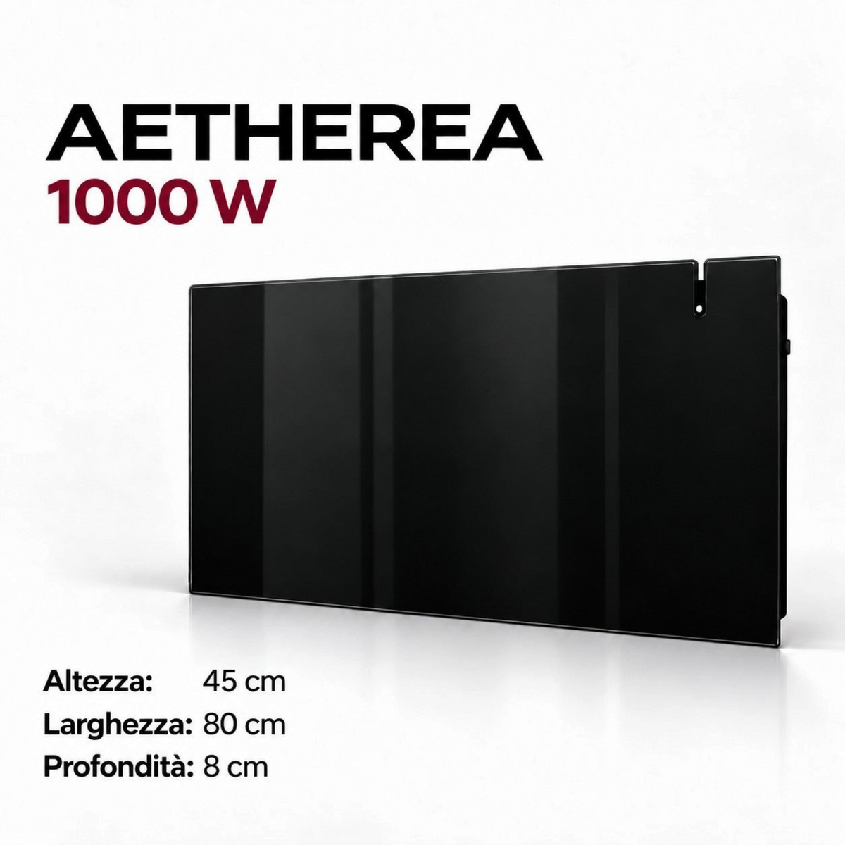 Radiatore elettrico in vetro nero Klimago™ AETHEREA 1000W, design moderno da parete con tecnologia Dual-Therm.