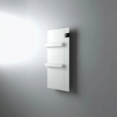 Scaldasalviette elettrico verticale bianco Klimago™ Radialight ONSEN con display touch e due barre portasalviette