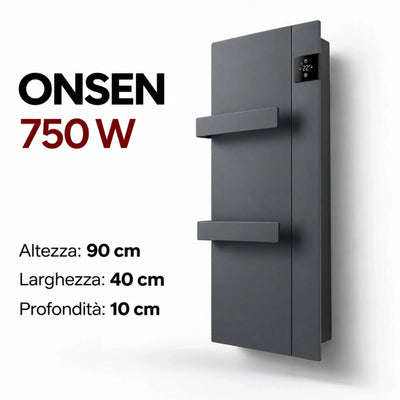Scaldasalviette elettrico verticale Klimago™ Radialight ONSEN antracite da 750W con display touch e barre portasalviette