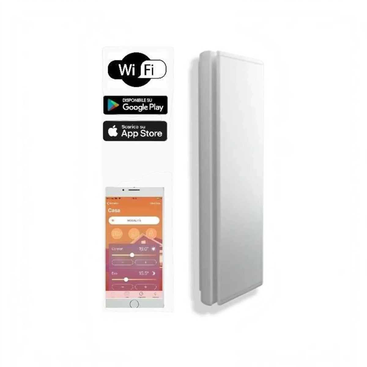 Scaldasalviette elettrico Klimago™ Radialight ICON 2B Wi-Fi bianco con interfaccia app per controllo remoto