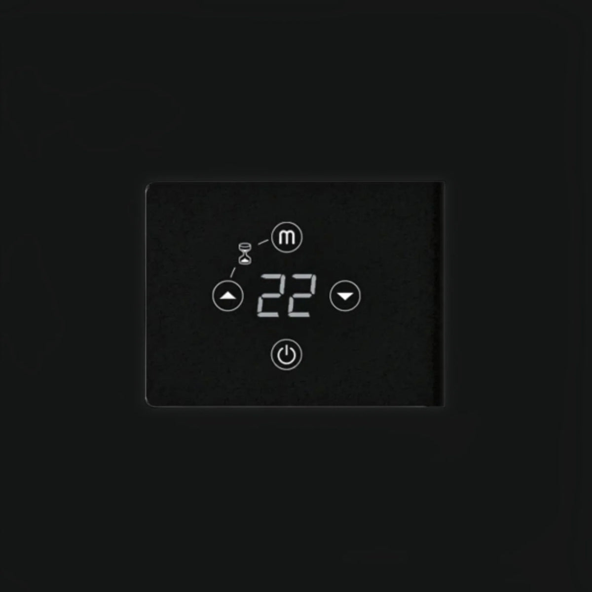 Display touch screen digitale dello scaldasalviette Radialight SILK di Klimago™ con impostazione temperatura 22 gradi