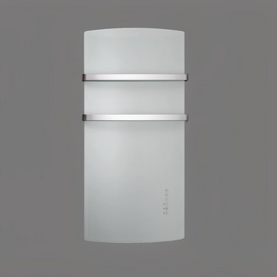 Scaldasalviette elettrico in vetro bianco Klimago™ Radialight DEVA con portasalviette in alluminio e controllo touch