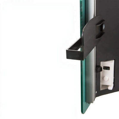 Dettaglio laterale dello scaldasalviette elettrico in vetro Klimago™ Radialight DEVA con supporto telefono e porta USB